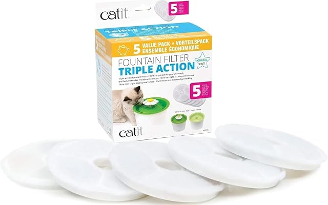 Filtres de fontaine Catit Triple Action, lot de cinq
